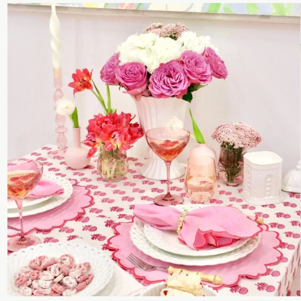 NEW HMA Decor Society Social Pink Linen Scalloped Placemats Set of 4